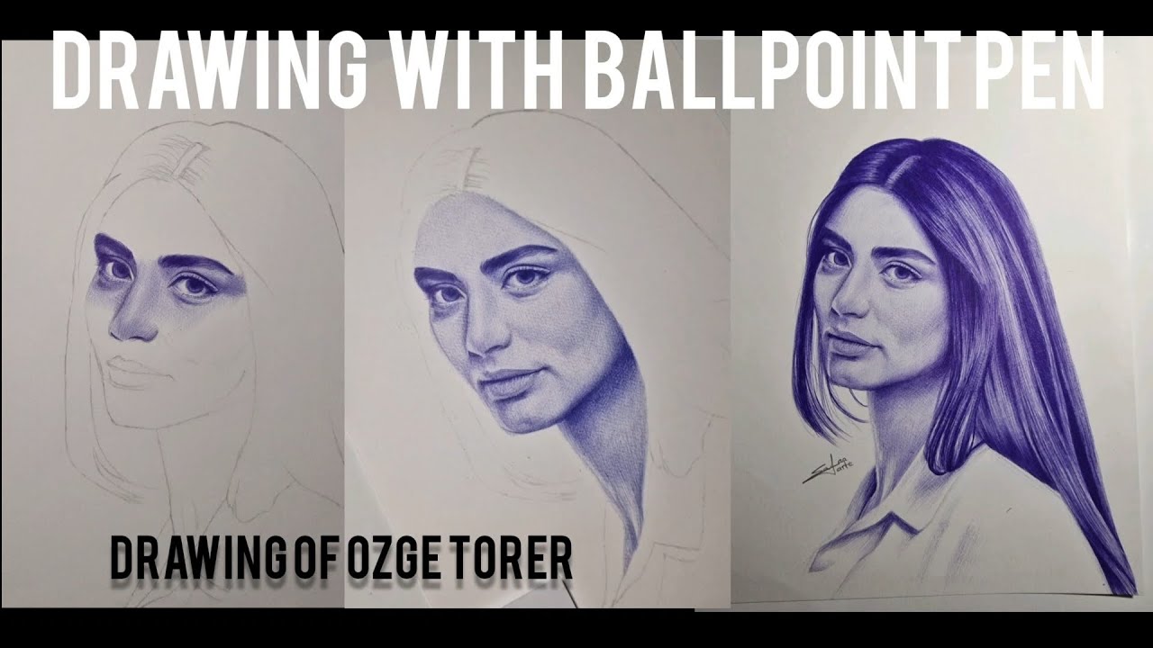 Let's draw a portrait with ballpoint pen 🖊 ️ - YouTube