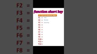 #shortcut keys#F1 to F12 short key# functions shorts keys .