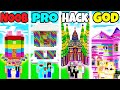 Minecraft: FAMILY MODERN RAINBOW HOUSE BUILD CHALLENGE - NOOB vs PRO vs HACKER vs GOD in Minecraft