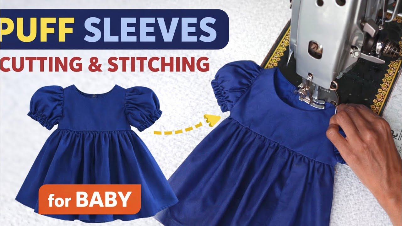 Puff sleeves cutting and stitching for 1 year baby frock👗|| బుట్ట హాండ్స్ stitching 