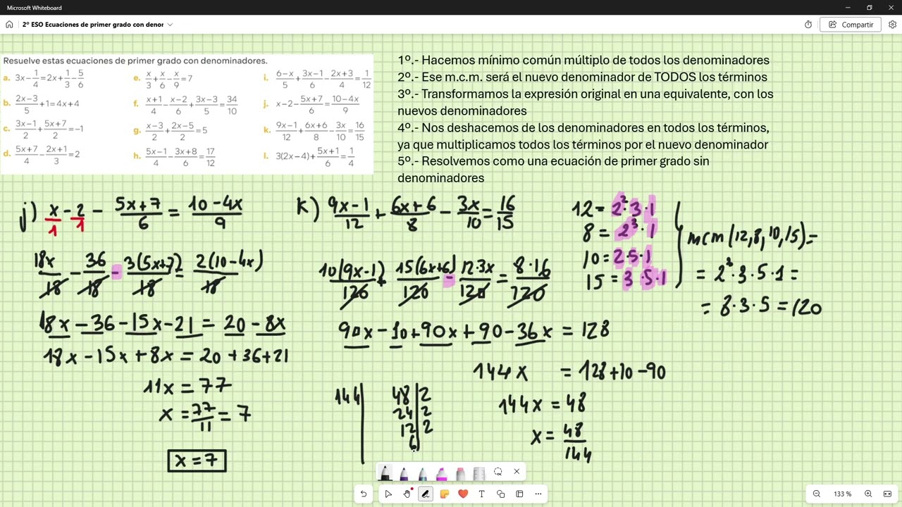 Vídeo 9 3 2º ESO Ecuaciones de primer grado con denominadores V
