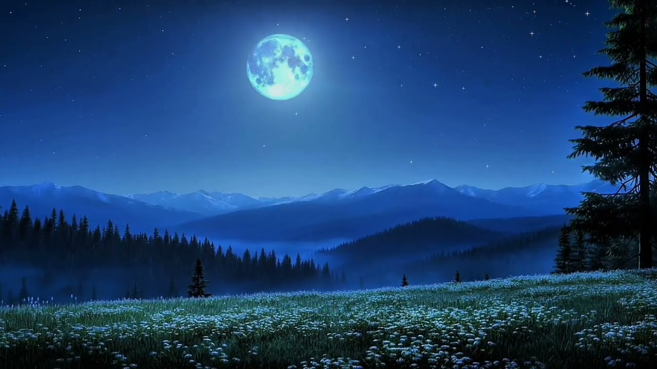 Moonlit Meadow at Night 🌕 Calm Piano Music for Deep Sleep & Relaxation