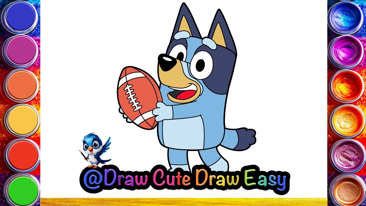 How to Draw Bluey Holding a Football 🏈 | Easy Bluey Drawing Tutorial