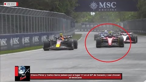 Checo Pérez rebasa a Carlos Sainz español no se deja en el GP de Canadá y casi chocan al mexicano