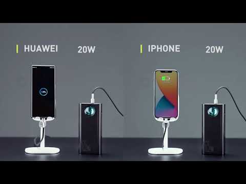 PowerBank Baseus 30000 mah 65W Amblight Повербанк для ноутбука зі швидкою зарядкою + Кабель 100W в комплекті, видео 1