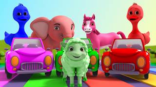 Guess the Right Car. 5 Giant Duck Cartoon: Cow, Elephant, Lion, Sheep. Paint Wild Animals Animation screenshot 3