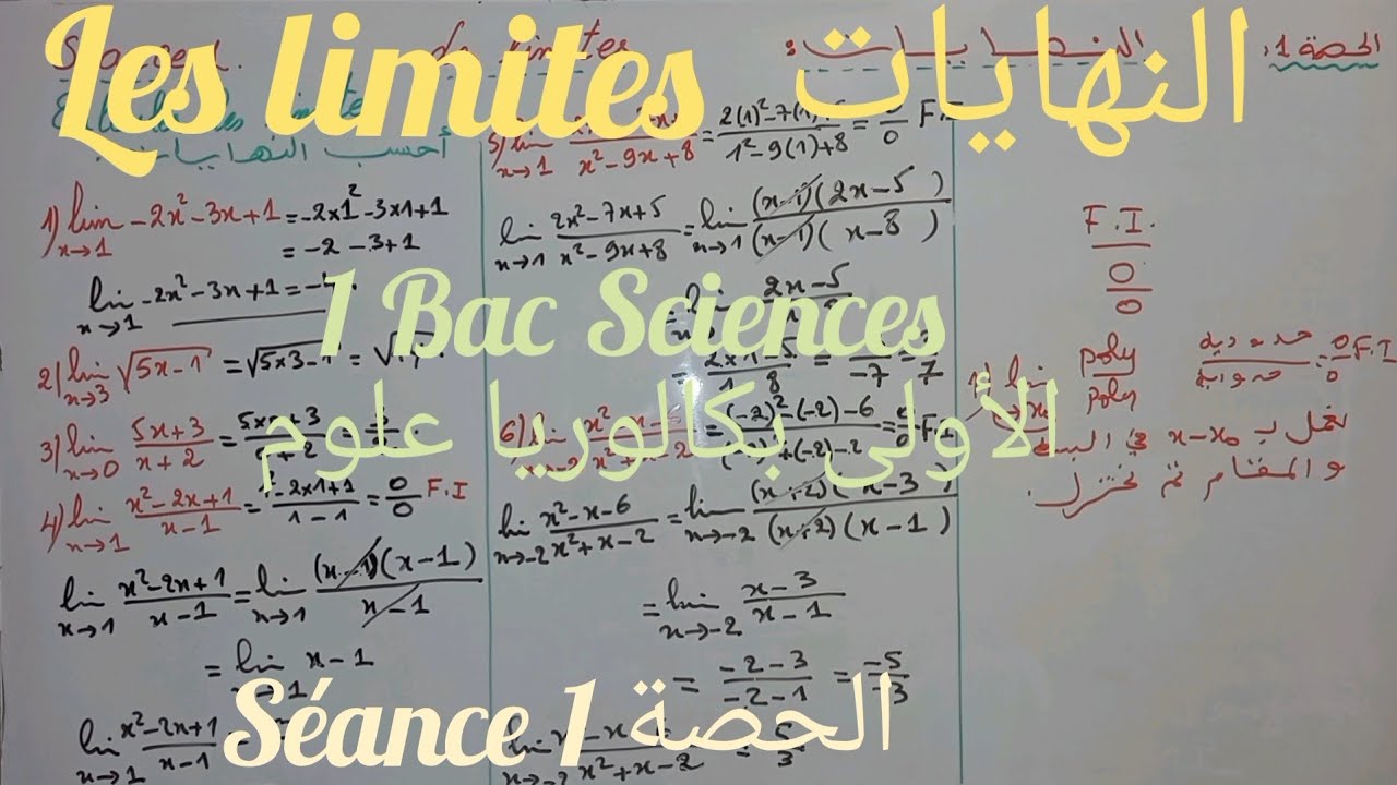 les limites. 1Bac sciences. séance 1. النهايات. الأولى بكالوريا علوم. الحصة 1