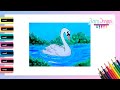 Cómo dibujar un PAISAJE FÁCIL con ACUARELA (Cisne en el lago) - Paso a paso