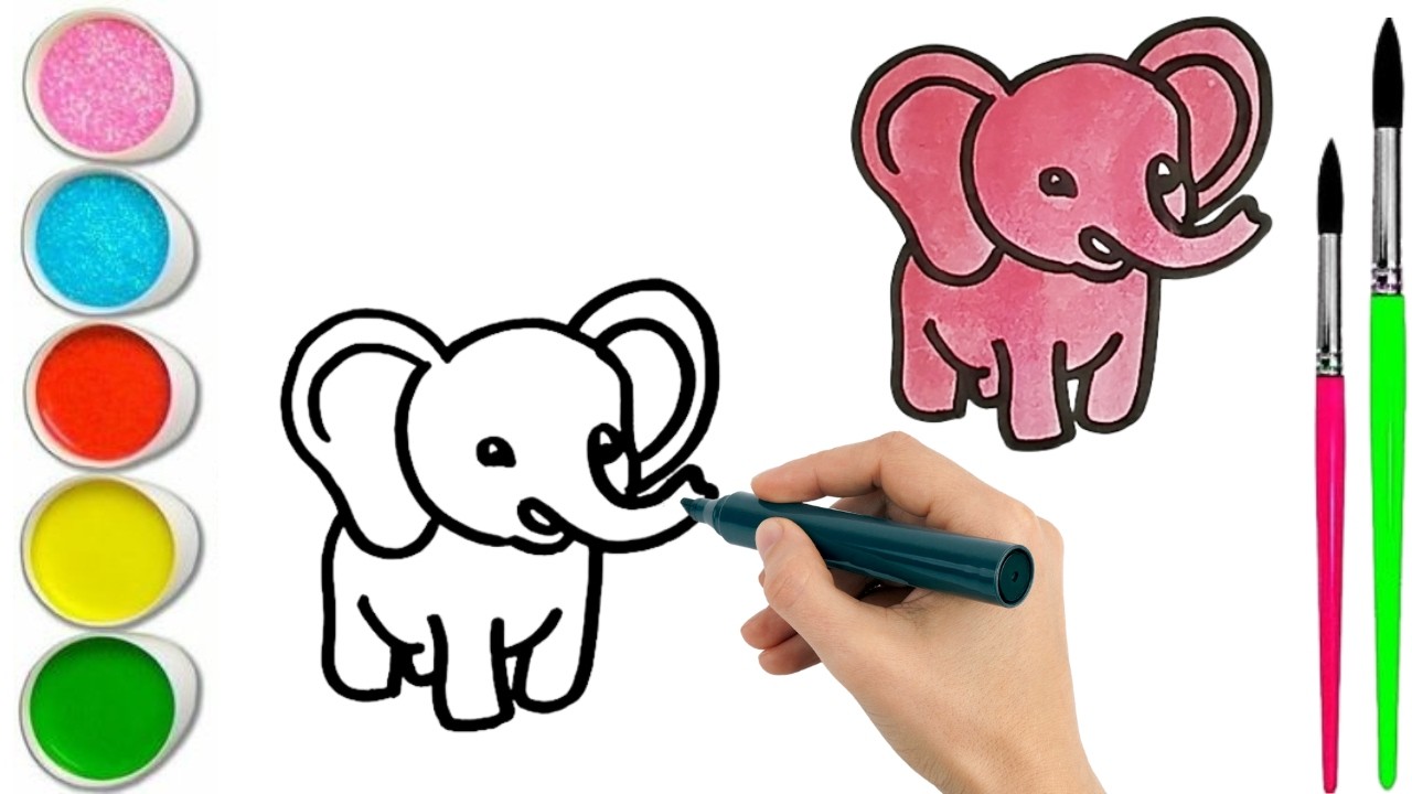 How To Draw  cute Elephant Drawing, Painting & water Coloring For Kids and Toddlers_🌈🎨