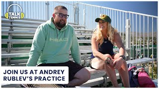 Watch Andrey Rublev practice & chat tennis gear w/ Head's Dennis Fabian at BNP Paribas Open PODCAST