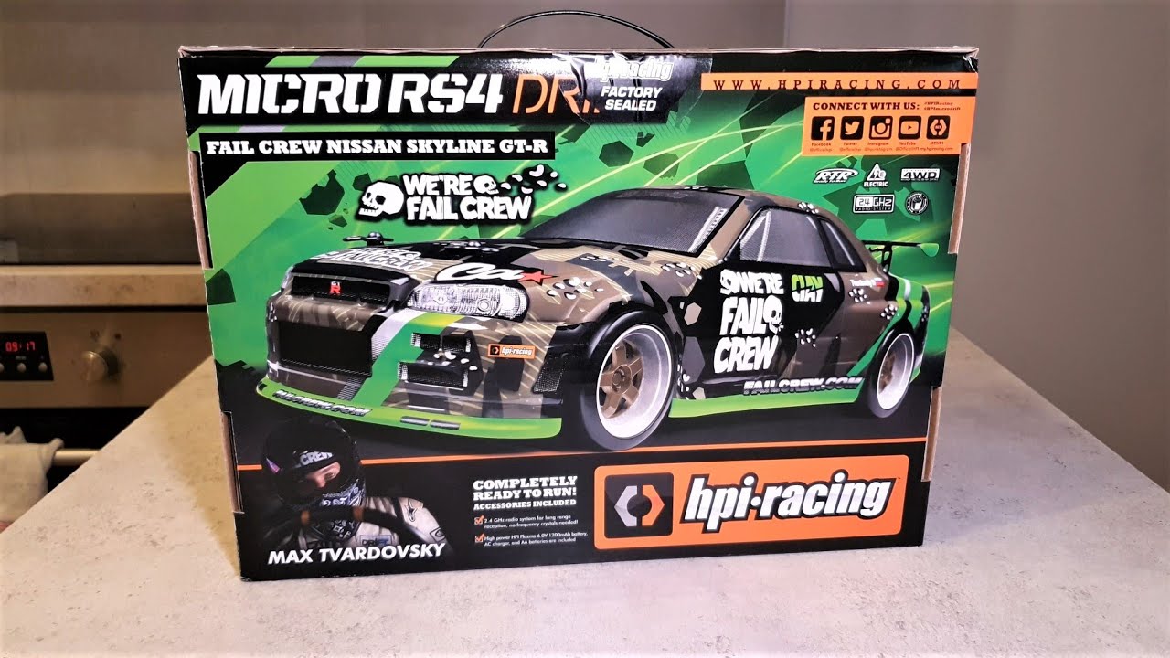 Micro RS4 Drift Fail Crew Nissan Skyline R34 GT-R RTR 1/18 Scale Drift Car  - HPI Racing 