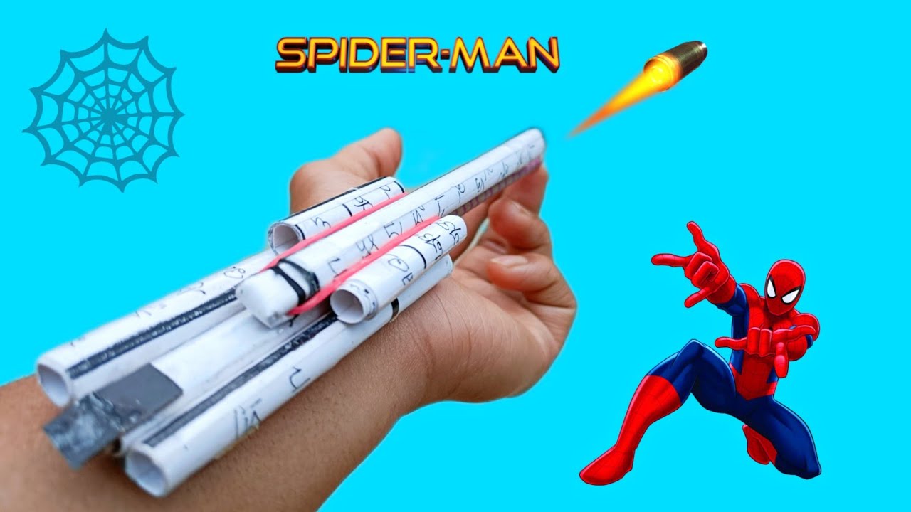 How to make SPIDERMAN WEB SHOOTER at home Rubber band powered