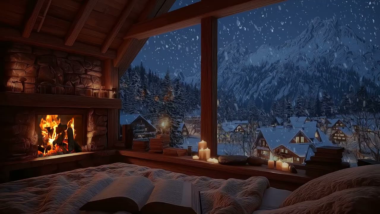 ❄️🔥 Snowfall & Fireplace Sounds | Cozy Winter Night for Deep Relaxation