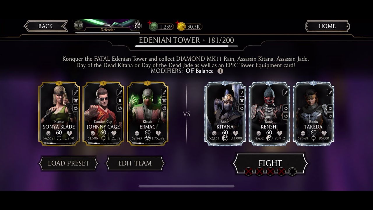 Mk Mobile. Fatal Edenian Tower Battle 181-185 Gameplay,,,