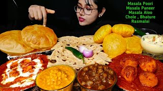 Eating Masala Poori, Bhatura, Masala Paneer, Masala Aloo, Rasmalai, Chole, Butter Roti | Big Bites