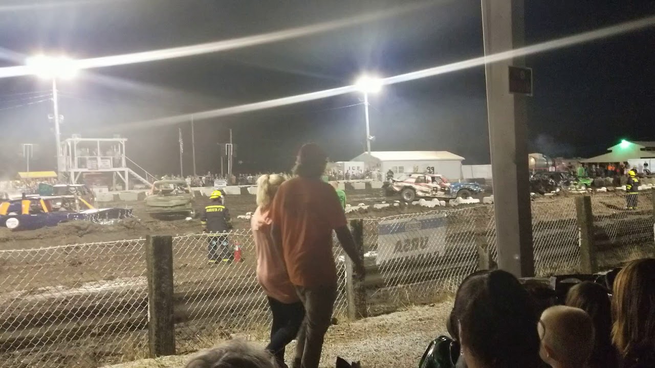 Hancock County fair 2018 demo derby 5th heat YouTube