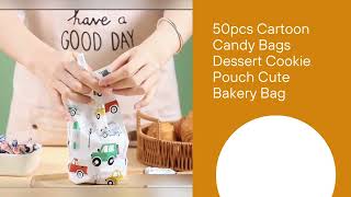 50pcs Cartoon Candy Bags Dessert Cookie Pouch Cute Bakery Bag #candybag #goodiebag