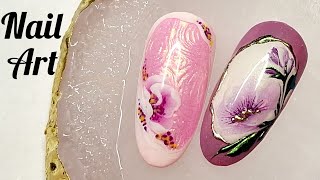 Цветы плоской кистью. Весенний маникюр. МК. /Flowers with a flat brush. Spring manicure. Tutorial.