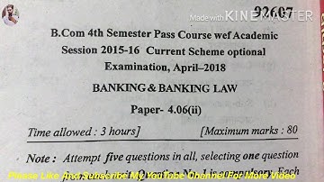B.com MDU 4th semester (Pass Caurse) Banking And Banking Low-|| Question Paper April 2018