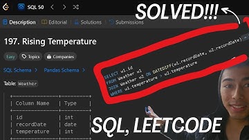 Leetcode SQL basics: Rising Temperature | DATEDIFF(), JOIN, WHERE, select, from, where, =, ON