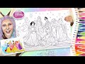 DISNEY PRINCESS CHRISTMAS COLORING PAGES | Cinderella,Snow White,Aurora,Tiana,Belle,Ariel & Rapunzel