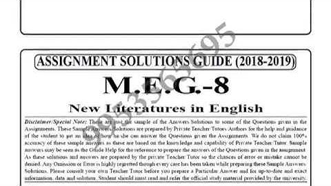 IGNOU MEG-8 solved assignment 2018-19 / New Literature in English / ignou solved assignment