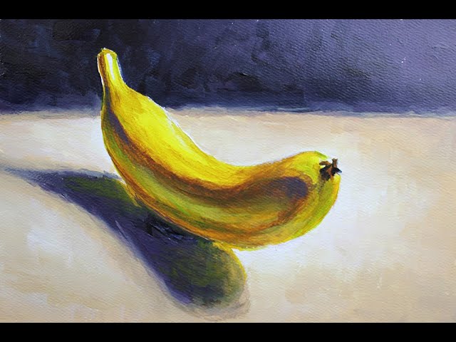 バナナのアクリル画（黒フレーム） Banana in Acrylic With Primary Colors - YouTube