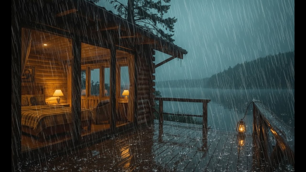Cozy Night Rain at Lakeside Cabin | Thunderstorm ASMR for Relaxing ...