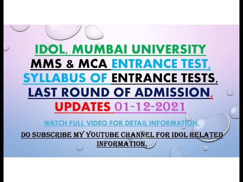 IDOL | MMS | MCA | ENTRANCE TEST | Syllabus Of Entrance Tests | Last Round Of ADMISSION Updates
