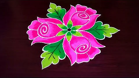Small rose rangoli 5×3💐flower rangoli designs💐daily use muggulu💐simple rangoli kolam💐kolam designs