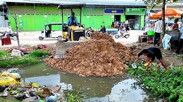 Wonderful New Landfill Project Mix! Delete Flooded Area By Dozer D20A Pushing Stone with 5Ton Trucks