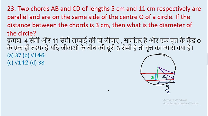 Two chords AB and CD of lengths 5 cm and 11cm respectively of a circle are parallel to each other