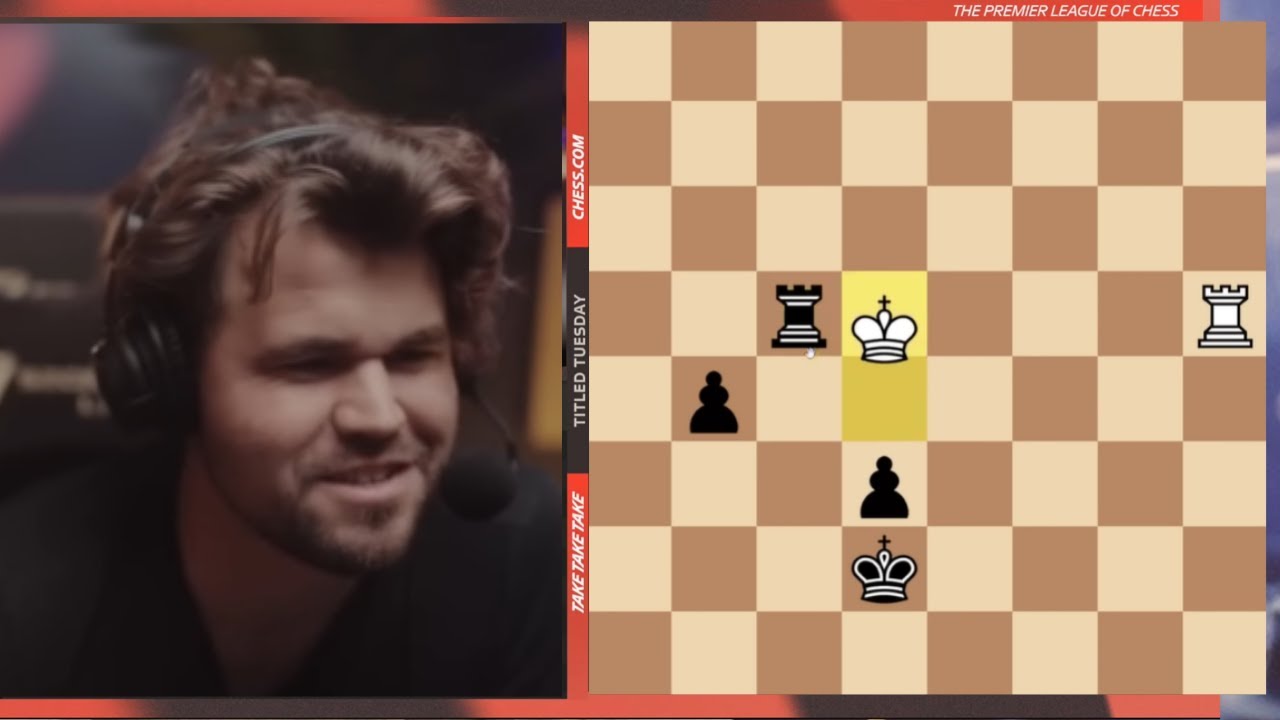 Магнус смеётся над патовым трюком и учит, как строить мост в ладейном эндшпиле.