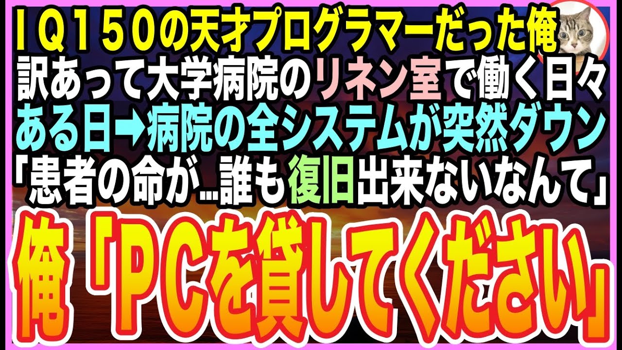 【感動★総集編】IQ150の天才プログラマーだった俺。今は大学病院の雑用とリネン係。ある日➡︎医療システムがダウン…院長「患者の命が…」俺「PC借ります。15分で復旧します」「え？」【いい話】【朗読】