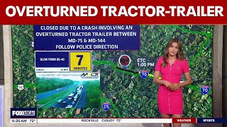 Overturned tractor-trailer on I-70 causes delays