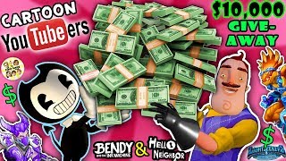 CARTOON YOUTUBERS $10,000 GIVEAWAY! Bendy \& The Ink Machine \& Hello Neighbor Unboxing Toys ✂ FGTEEV