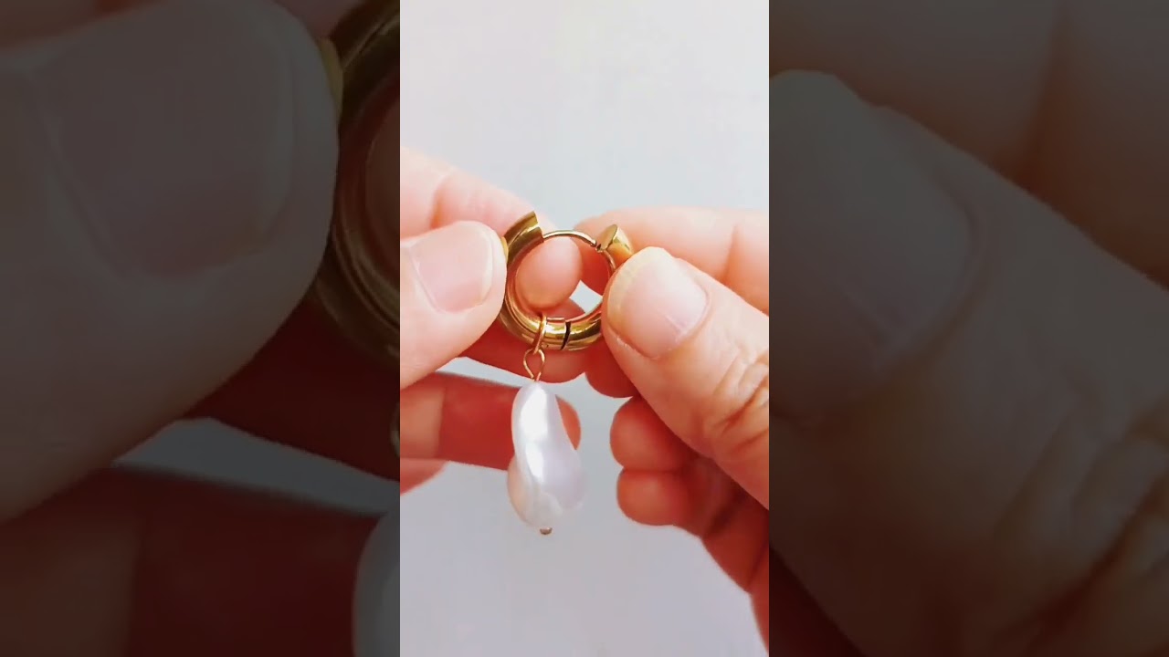 Trendy 18k Gold Plated Stainless Steel Big Baroque Pearl Hoop Earrings for Women #jewelry#shortvideo