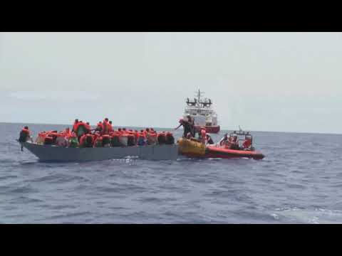 SOS Mediterranee boat 'Ocean Viking' rescues migrants at sea