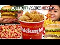 JOLLIBEE ALOHA CHAMP BURGER AND BACON CHAMP | JOLLY SPAGHETTI  FAMILY PAN | 1 BUCKET CHICKEN JOY