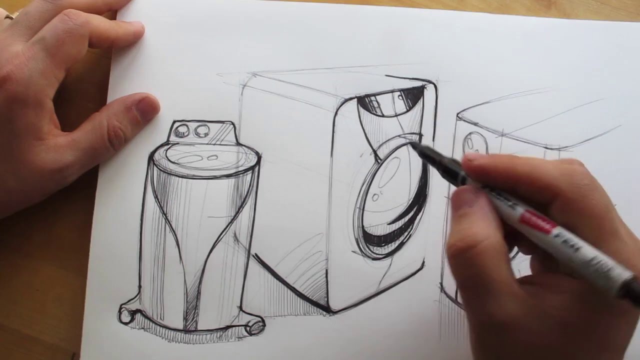 How to draw. Product Design Sketching. Washing Machine Design 