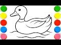 easy 🦆 duck drawing and colouring for kids and toddlers || step by step drawing duck 