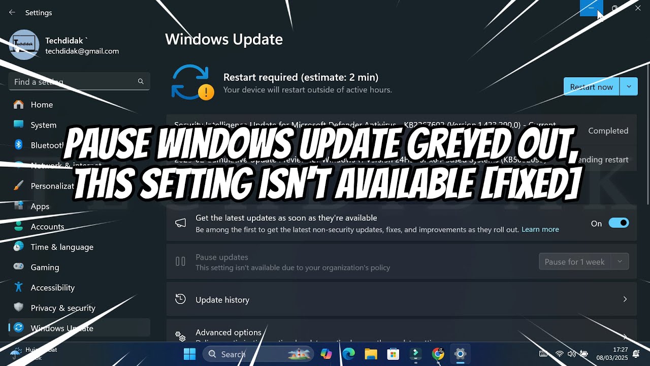 Pause Settings Pause Windows Update Greyed Out, This Setting isn't Available [fixed ...