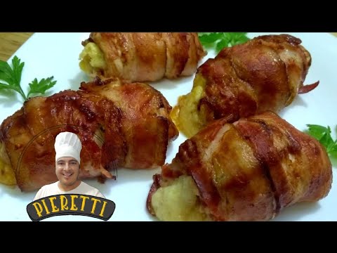Vídeo: Filé De Frango Com Queijo Embrulhado Em Bacon