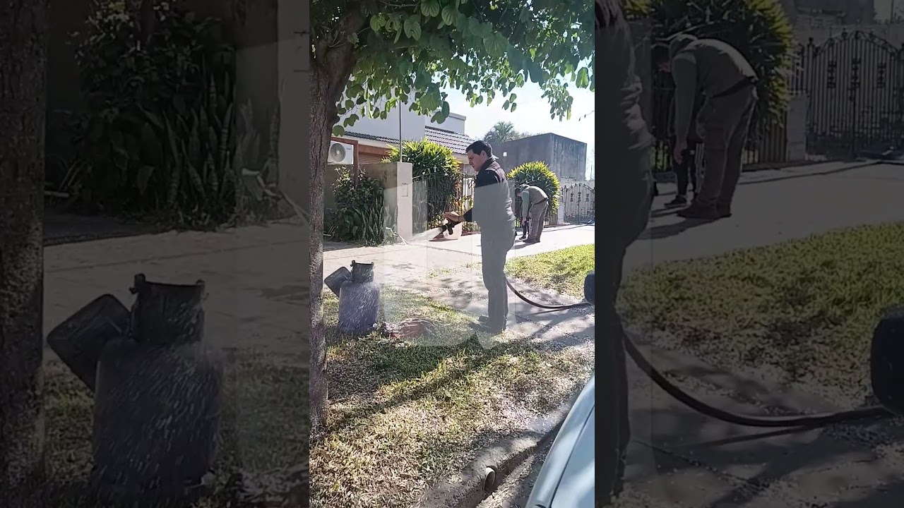 Principio de incendio en una garrafa de gas