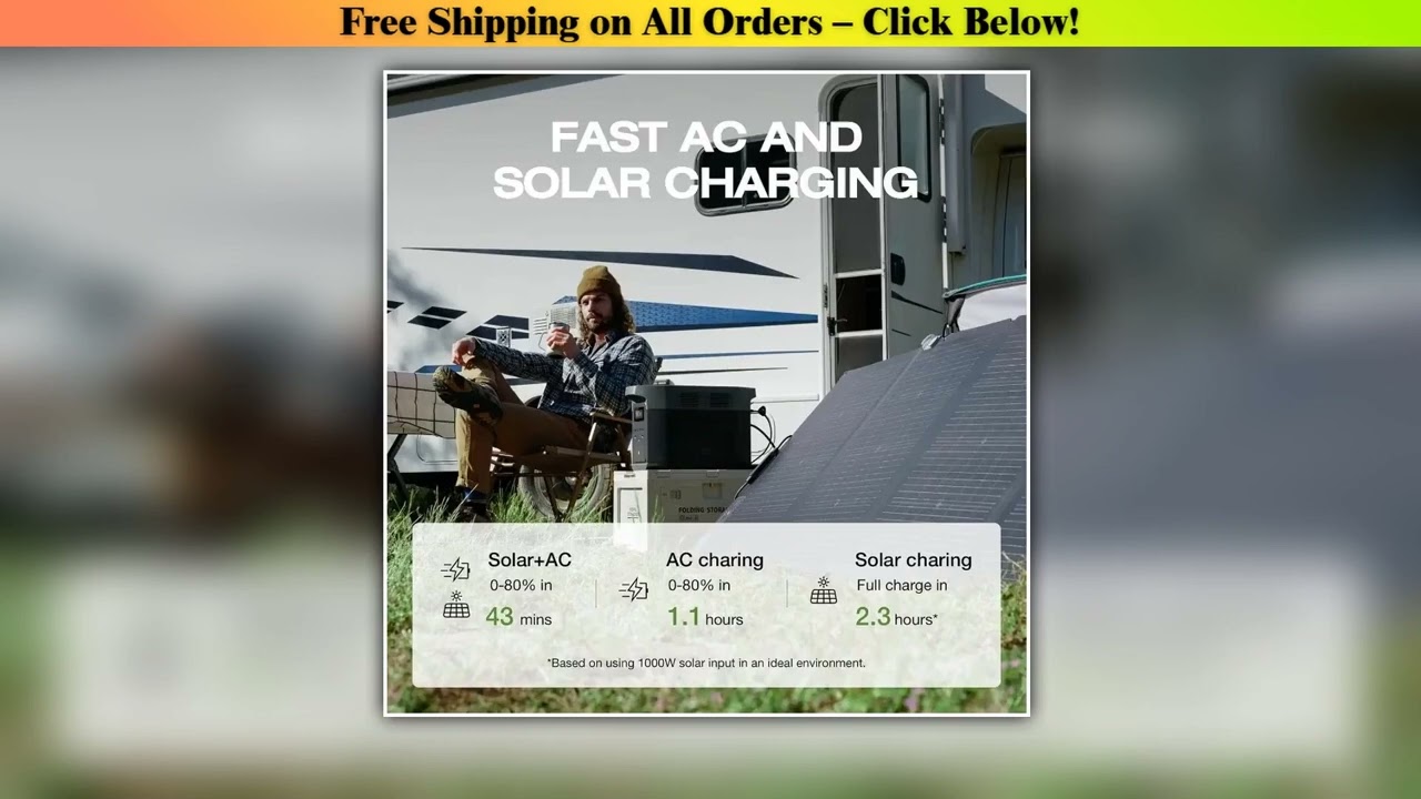 2400W Solar Power Station 2048Wh Capacity with 1 Hour Fast Charge for Home Backup and Outdoor Use