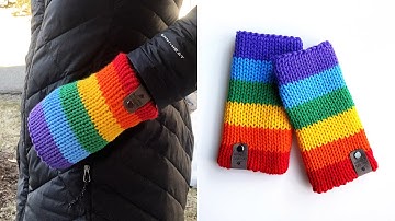 Rainbow Fingerless Gloves (Knitting Machine tutorial)