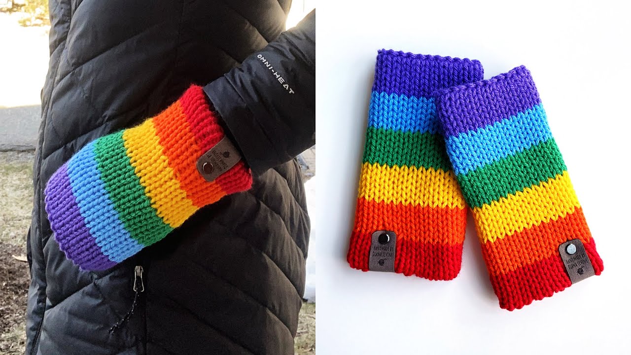 Rainbow Fingerless Gloves (Knitting Machine tutorial)