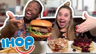 IHOP Mukbang [Pancakes + Bacon Cheeseburger}