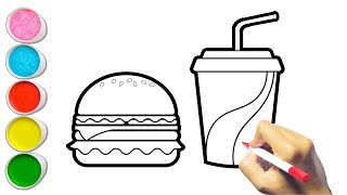 Let's learn to glitter Burger meal drawing and coloring for kids Fast food Hamburger Clay Coloring,
