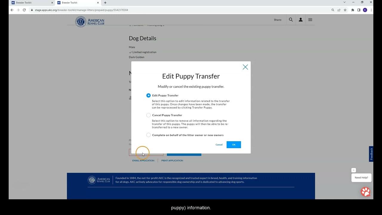 AKC Breeder Toolkit Series Editing a Transferred Pup in Prepay YouTube